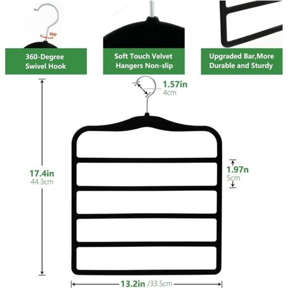 Velvet Pants Hangers Set Space Saving 5 Tier Closet Organizer for Jeans - Picture 3 of 7
